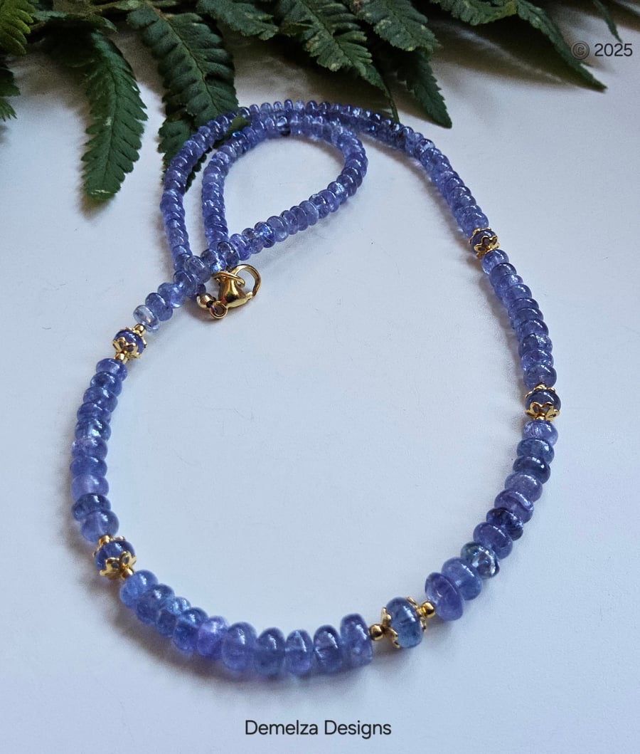 Designer AAA Grade 90ct Genuine Tanzanite Gold Vermeil Necklace 