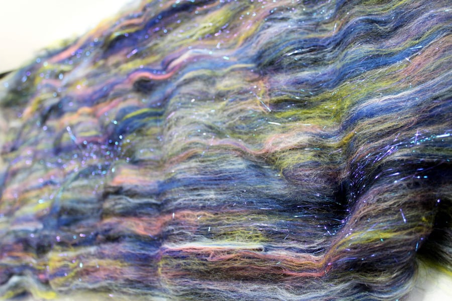 Carded Batt Merino Wool Silk Angelina Sparkle Starry Night 100g