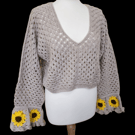 Sunflower sleeves crochet v neck jumper