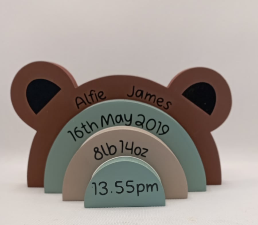 Bear rainbow stacker for the nursery, personalised nursery decor for baby boy, s