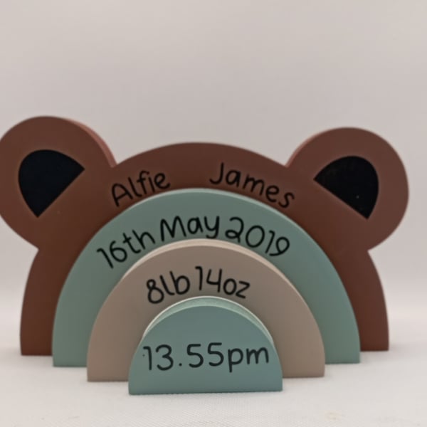 Bear rainbow stacker for the nursery, personalised nursery decor for baby boy, s