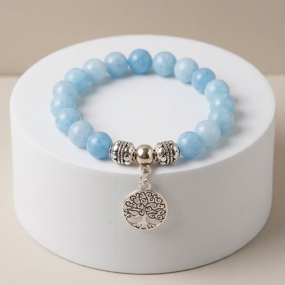 Aquamarine & Tree Of Life Bracelet