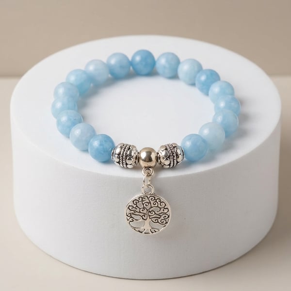 Aquamarine & Tree Of Life Bracelet