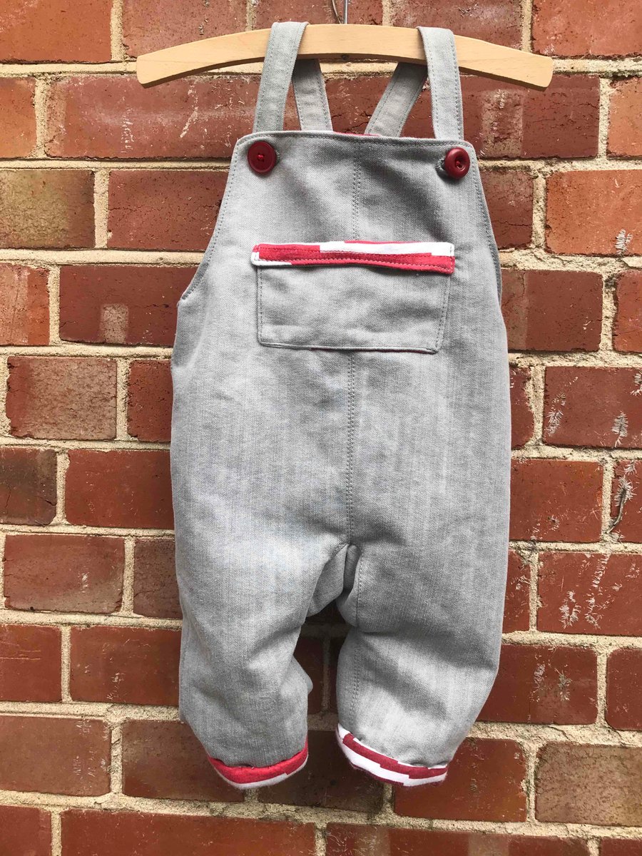 Sustainable Denim and Cotton Baby Dungarees with Pocket 6-12 months 