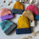 Reversible hand-knitted beanies, handmade beanies, family beanies, adult beanies