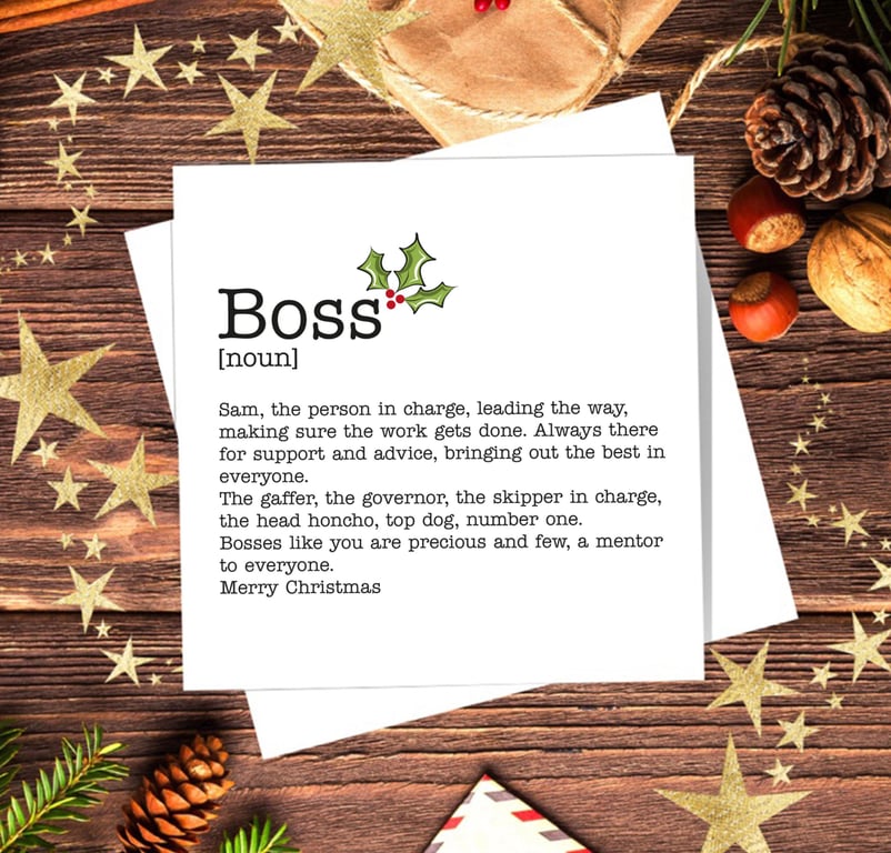 Boss Definition Christmas Card, Work Colleague Card, personalised, blank inside