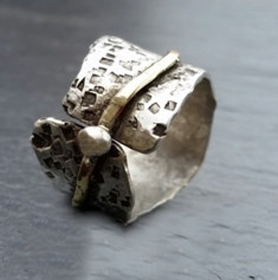 Handmade Silver and Gold Stamped Ring