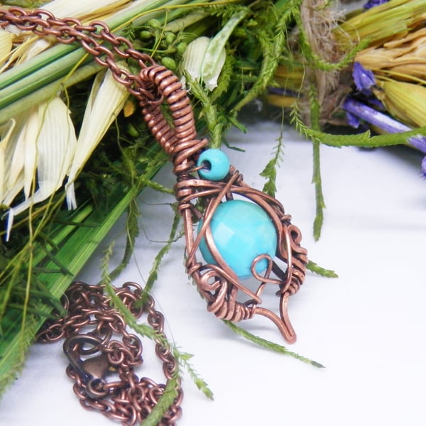 Elven Style Faceted Turquoise and Copper Necklace