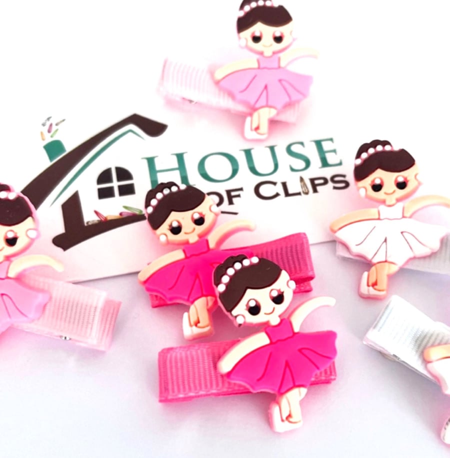 Ballerina Hair Clips x2 - Pink Ballet Hair Clips - Ballet Barrettes Crocodile Cl