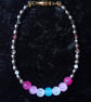 Femboy Pride Bracelet with Glass Beads, Pink-Grey Oval Glass Pearls, & Crystals - Image 4