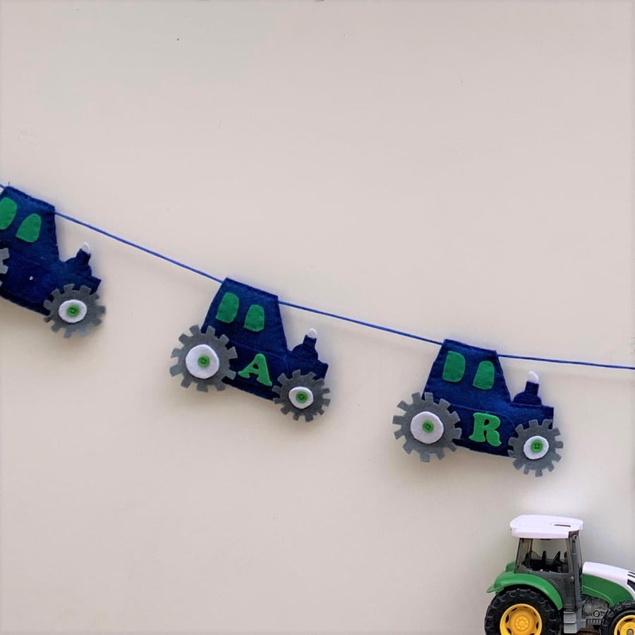 Personalised Blue tractor bunting