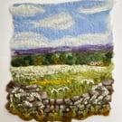 Meadow sweet field with dry stone wall original wet felting Artwork