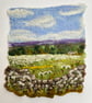 Meadow sweet field with dry stone wall original wet felting Artwork