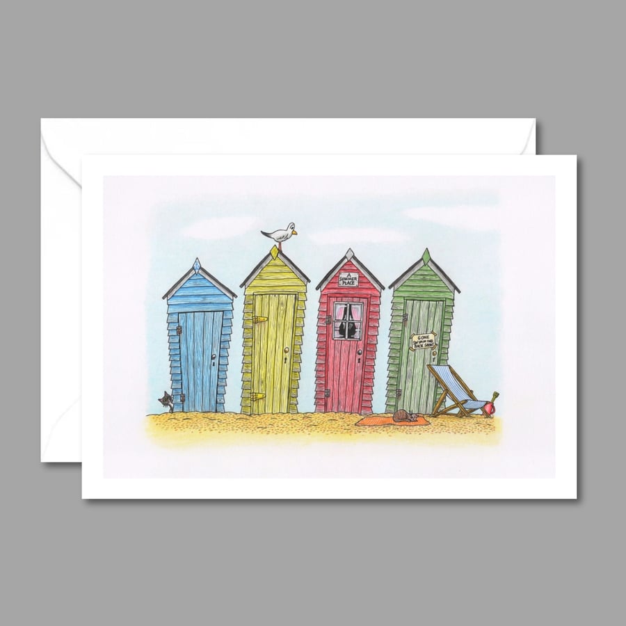 Beach Huts Card: Seaside Illustration - Birthday Card - Blank Inside