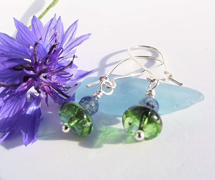 Green and blue earrings quartz jade gemstones