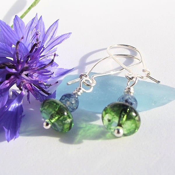 Green and blue earrings quartz jade gemstones