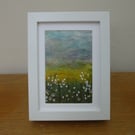 EMBROIDERED LANDSCAPE OF GOLDEN FIELDS.  Framed art  embroidery.