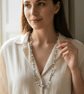 Ceramic Bloom Blue & Gold Floral Necklace - Image 9