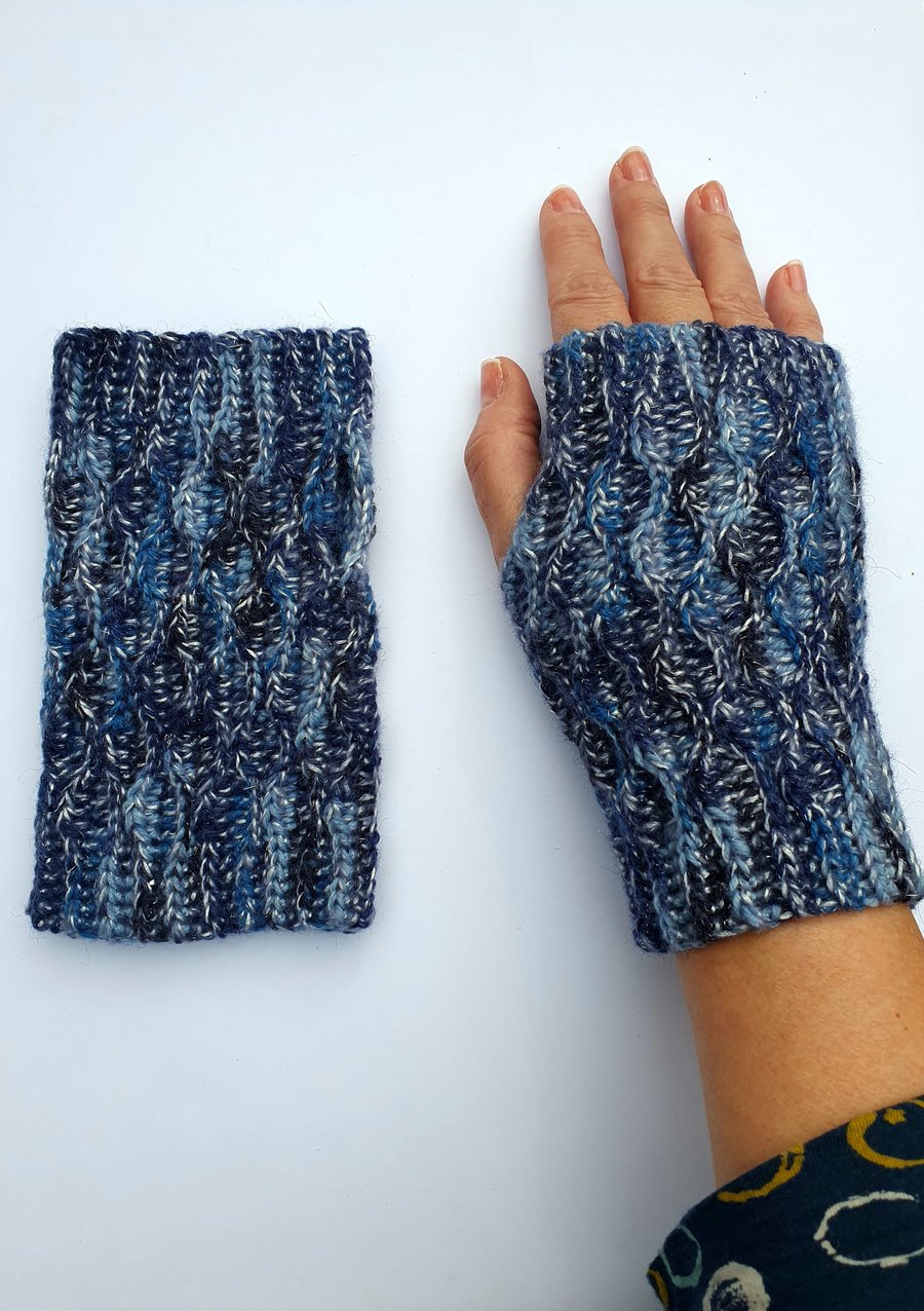 Silver blue crocheted gloves - wrist warmers