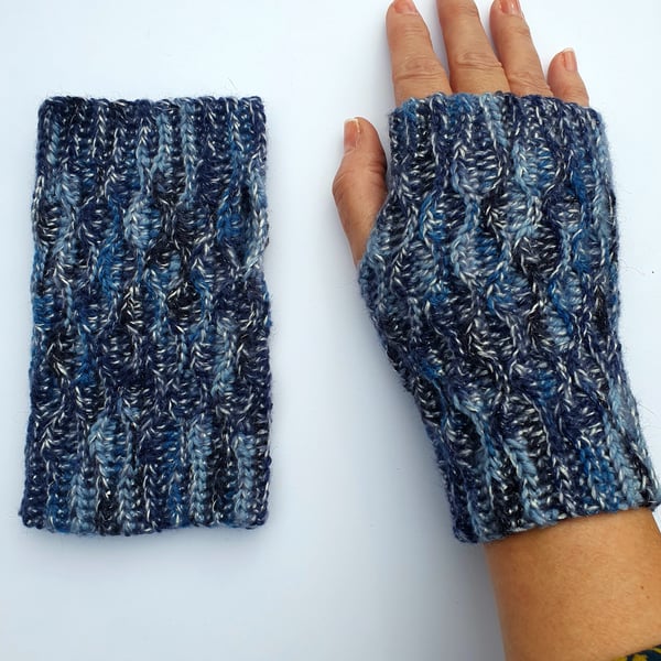 Silver blue crocheted gloves - wrist warmers