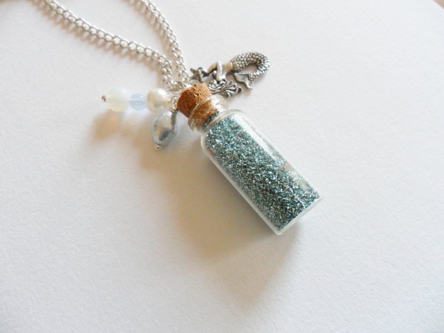  Steampunk Mermaid Kisses Glitter Bottle Necklace Christmas Gift