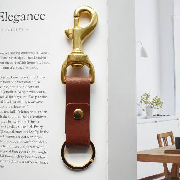 Leather Keyring with Brass Trigger Clip, Italian Vegetable-Tanned Leather