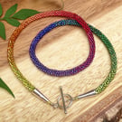 Rainbow necklace, ombré beaded rainbow jewellery, kumihimo beaded rainbow