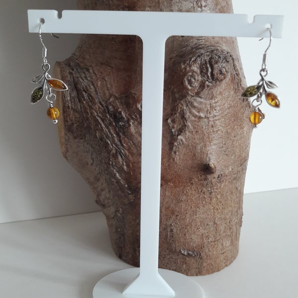 Amber Marquise Leaf Earrings. Baltic Amber Earrings, Sterling Silver, Bespoke