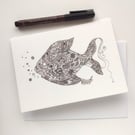 Ornate Fish Abstract Floral greetings card