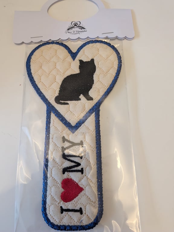 I Love my Cat Bookmark Handmade Embroidered 