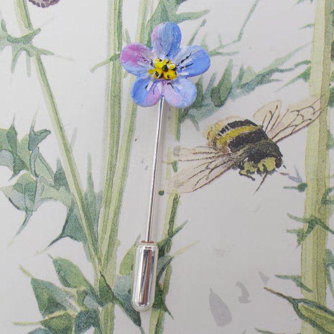 TINY Blue FORGET-ME-NOT PIN Wedding Corsage Masonic Lapel Flower HAND PAINTED