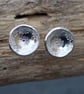 Studs, Sterling Silver Round Disc Stud Earrings, Flower Texture. 