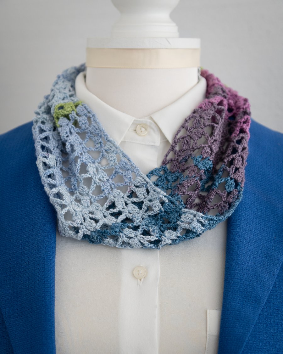 multicoloured crochet lace circle scarf