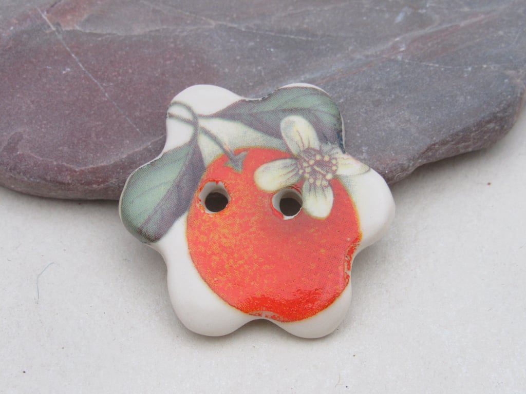 Small Orange Flower Ceramic Button