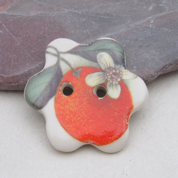 Small Orange Flower Ceramic Button