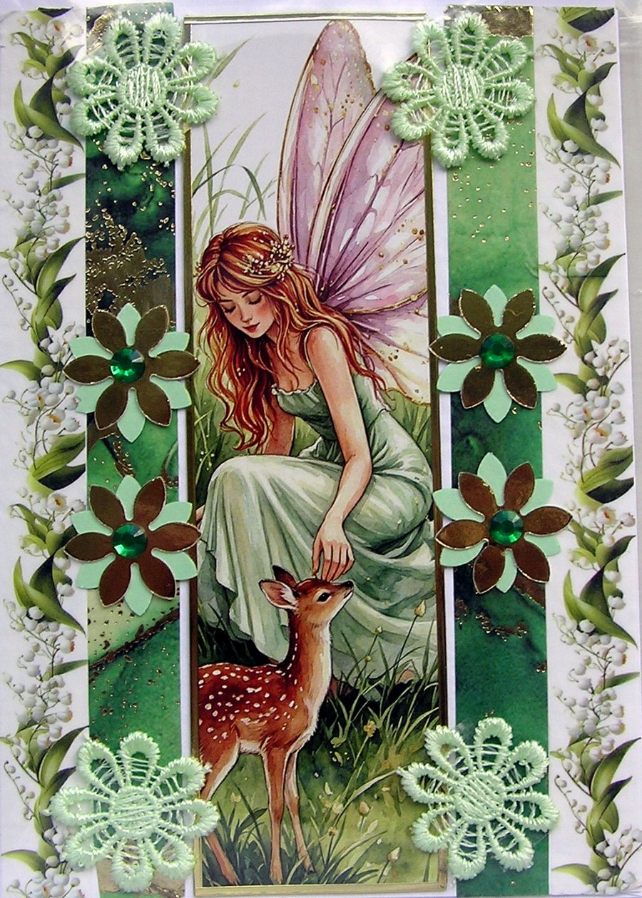 Fairy - Hand Crafted Decoupage Greeting Card - Blank - 3328