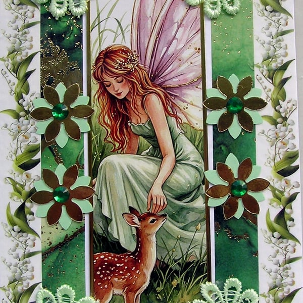 Fairy - Hand Crafted Decoupage Greeting Card - Blank - 3328