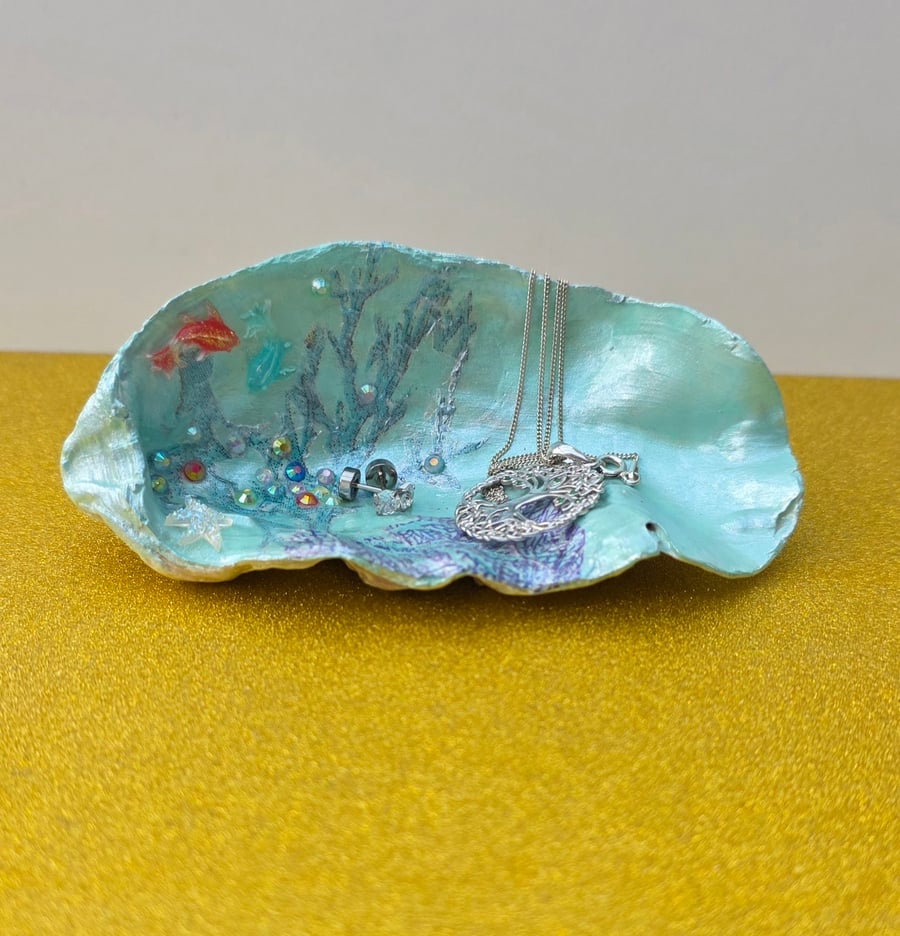 Hand Decorated Oyster Shell Trinket Dish