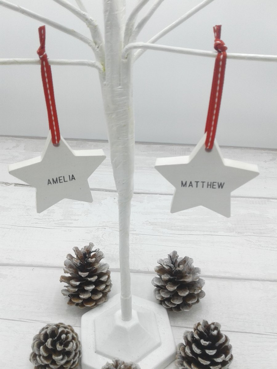 Personalised Christmas decoration. Ceramic star. Christmas tree decoration.