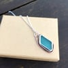 Handmade turquoise sea glass silver & copper pendant with silver necklace