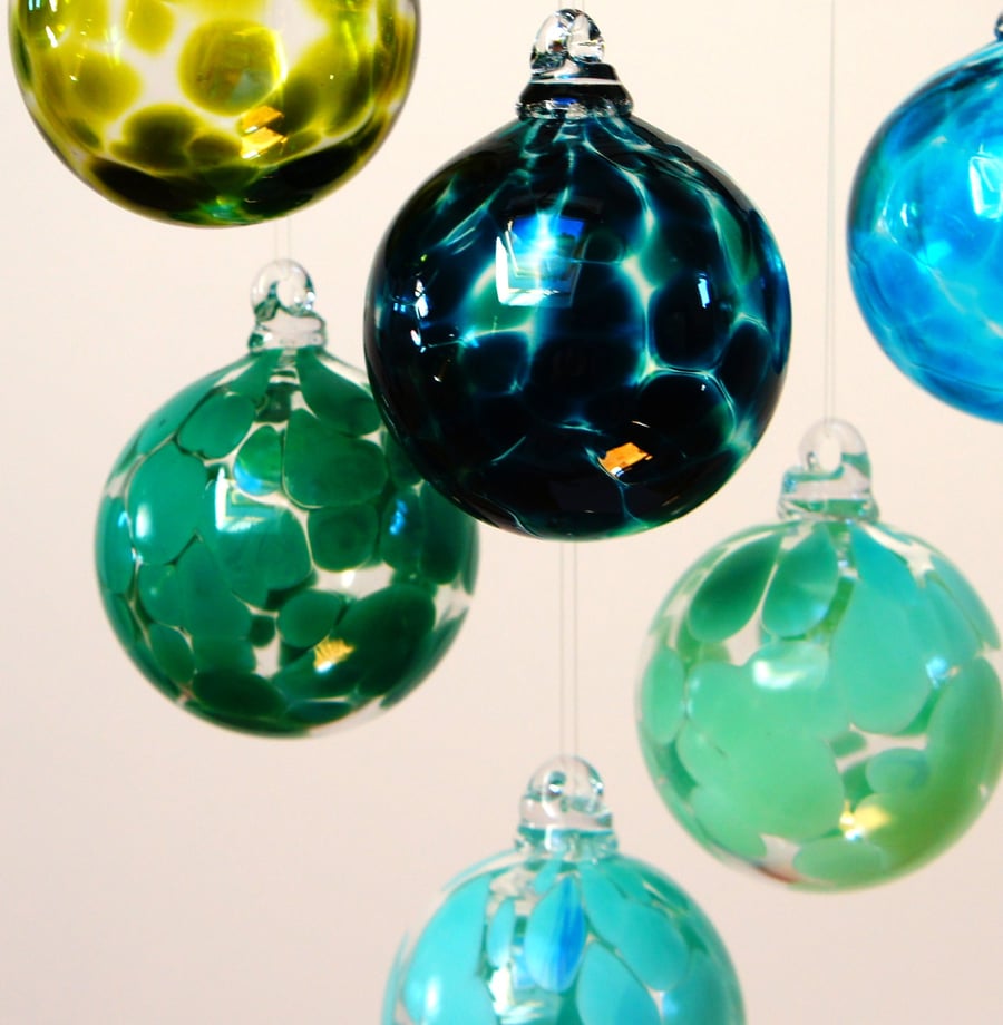 Pine Green Handmade Blown Glass Bauble, Christmas Tree Decoration