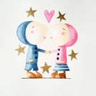 The Kiss valentine or anniversary original watercolour painting