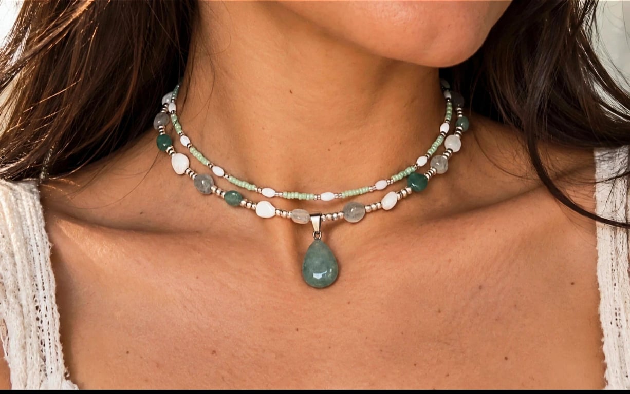 Green Aventurine, Moonstone and Labradorite Choker Necklace