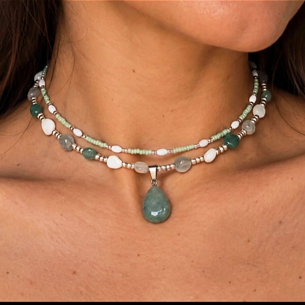 Green Aventurine, Moonstone and Labradorite Choker Necklace
