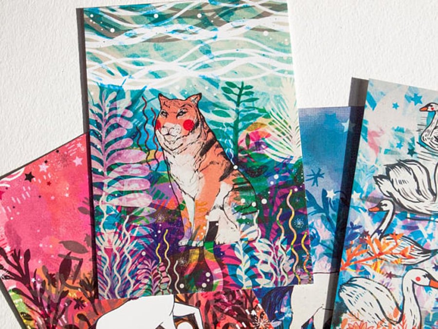 Wonderland Tiger Postcard - Small Art - Gift - Present - Wildlife - Tropical 