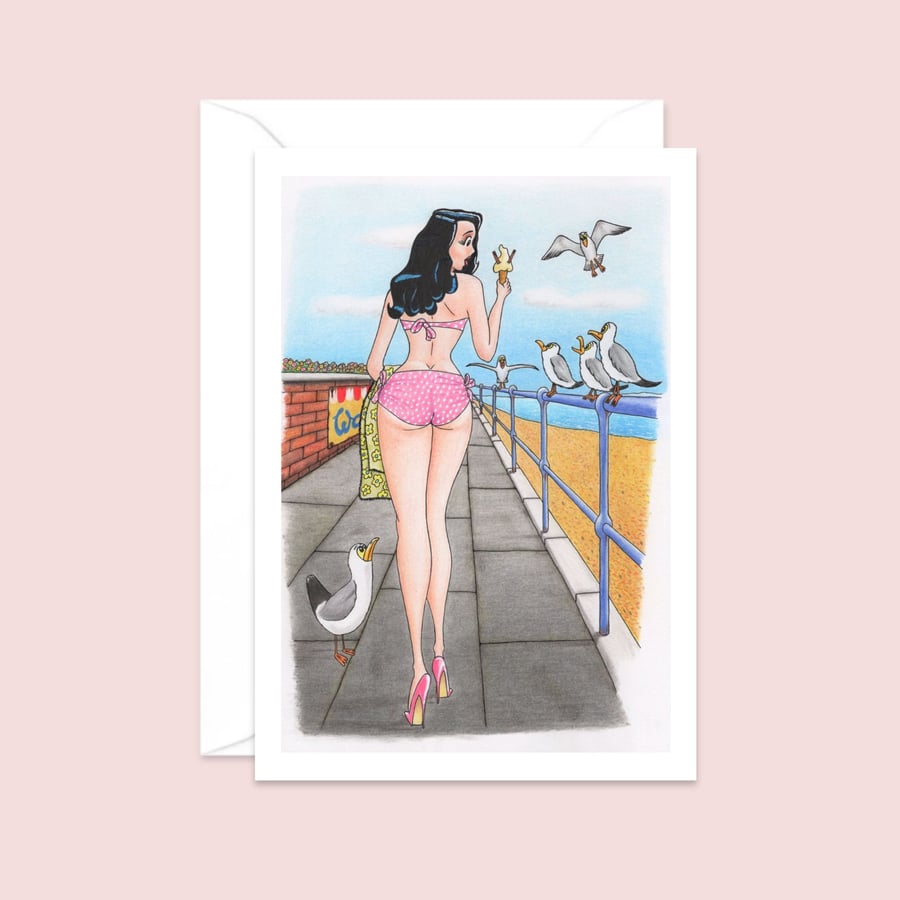 Seaside Greeting Card: Hand Drawn Postcard Style Illustration (808)