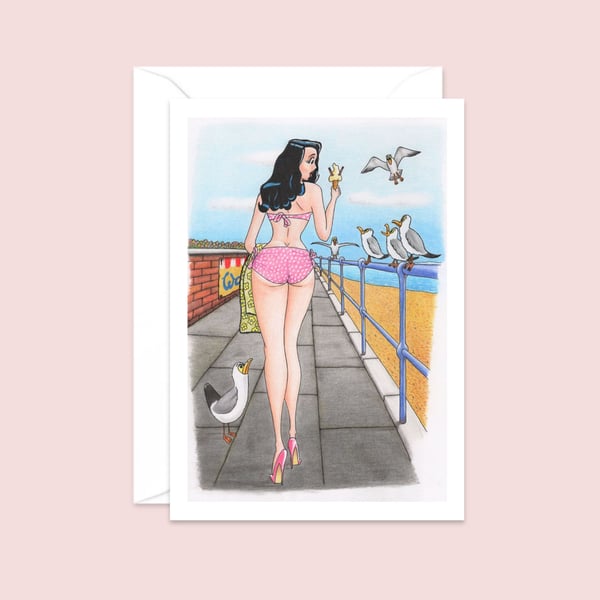 Seaside Greeting Card: Hand Drawn Postcard Style Illustration (808)