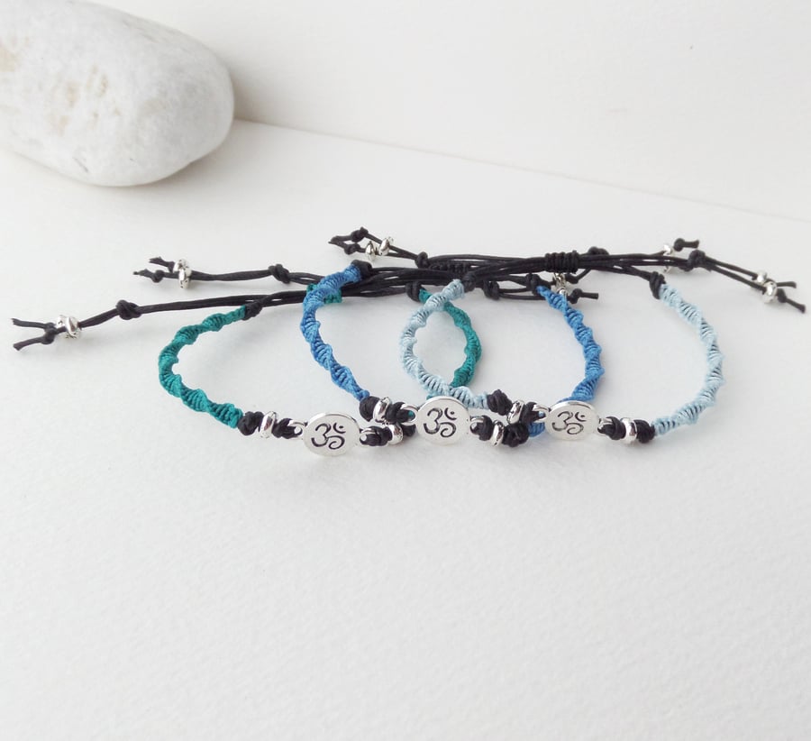 Yoga Cotton Bracelet, Om Symbol, Gift for Yogi Sprial macramé Cord