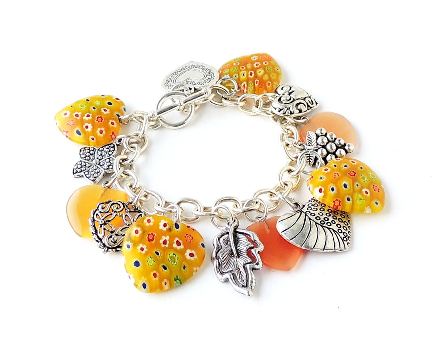 Yellow Hearts & Charms Bracelet - 7" Long (SALE)  1409