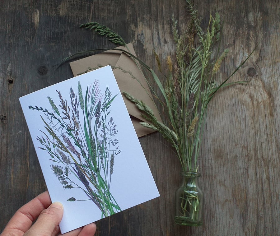 Summer Grasses greeting card by Alice Draws The Line, recycled card & blank insi